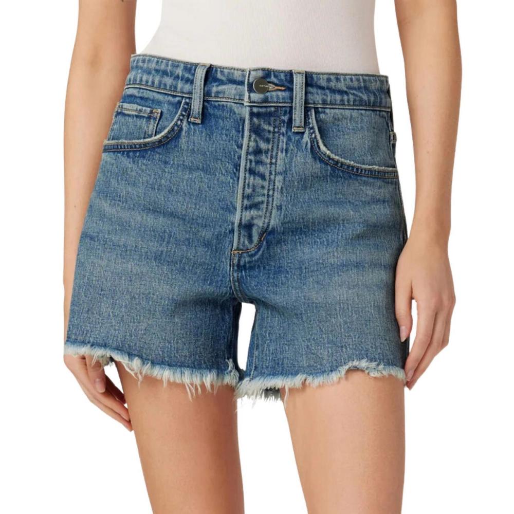 Joe's Jeans Blue Denim High-Rise Frayed Hem Jean Shorts